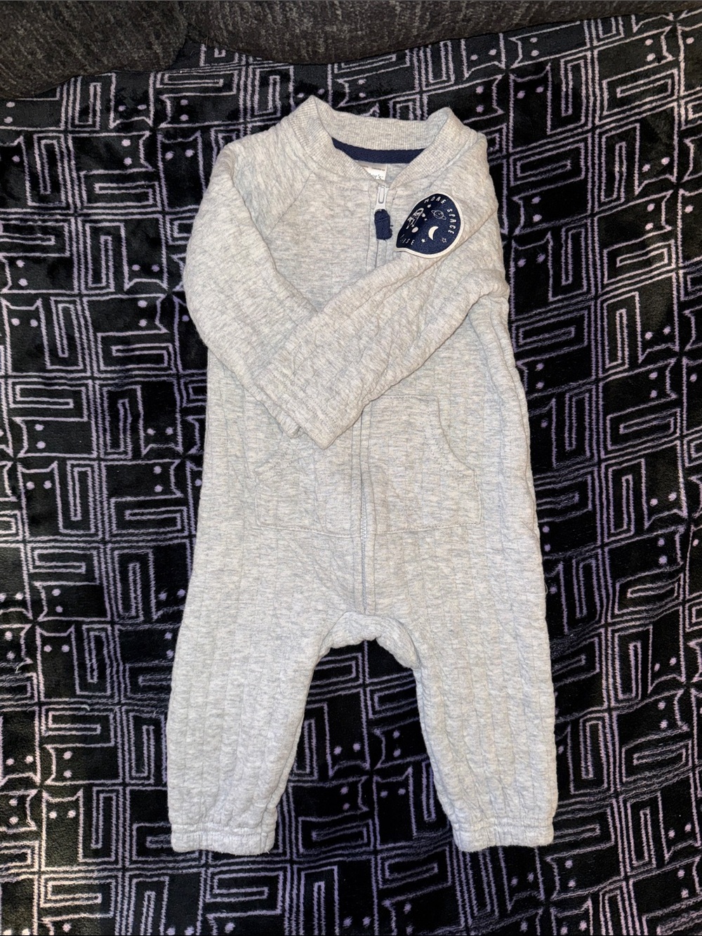 Carters 6 Months Gray Quilted Zipper One-Piece - Kids Space Themed 🪐 🚀